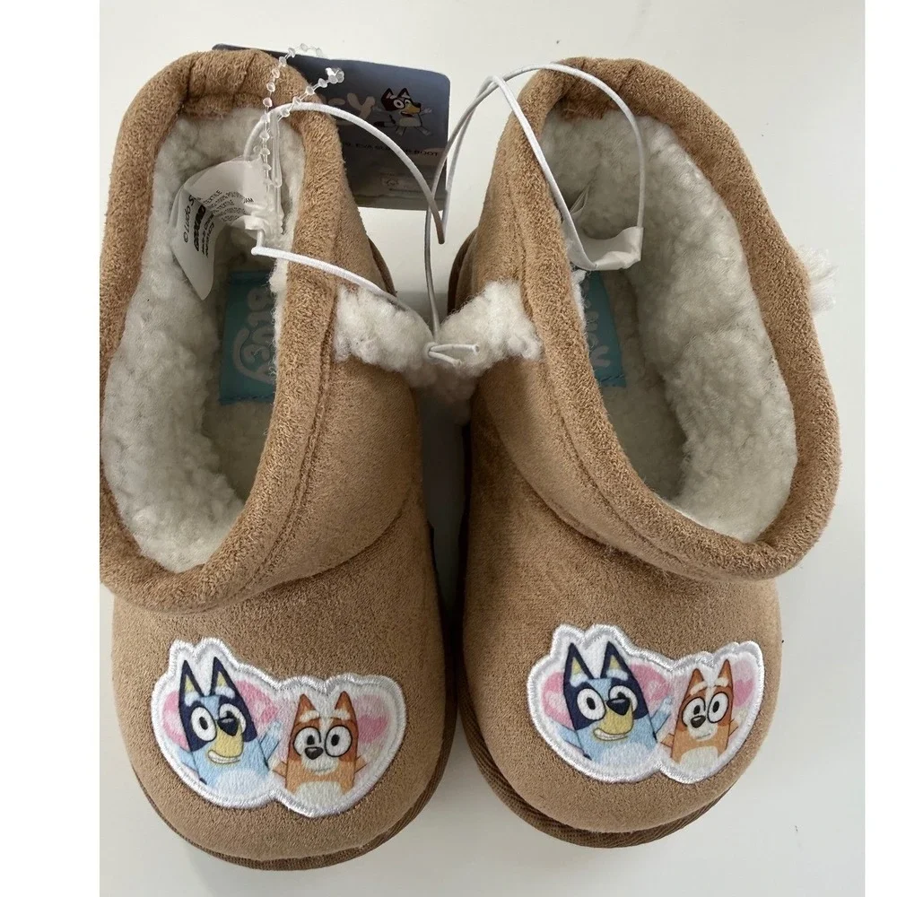 Bluey Toddler Tan EVA Winter Slipper Boots Faux Fur Lined Character‎ Shoes New
